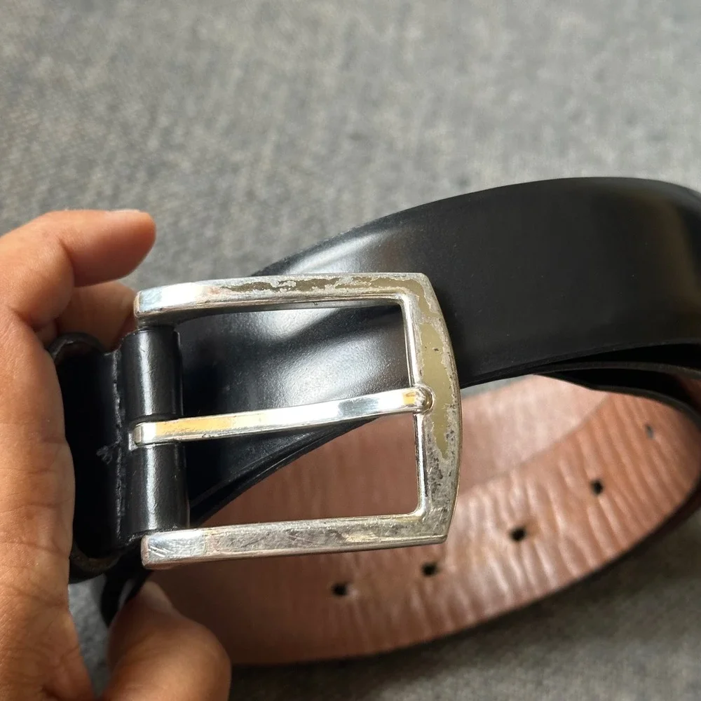 Allen Edmonds Mens Black Leather Dress Belt Size 42 Silver Buckle 19011 USA